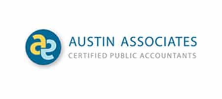Austin Associates Certified Public Accountants logo featuring a blue circular emblem with yellow "aa" and blue wordmark.