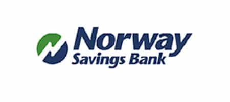 Norway Savings Bank logo featuring a green circular arrow emblem and blue text.