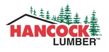 Hancock Lumber logo with green pine trees above the red HANCO text and gray LUMBER lettering.