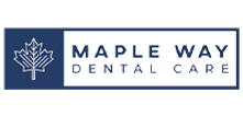 Maple Dental logo in blue with a small leaf emblem.